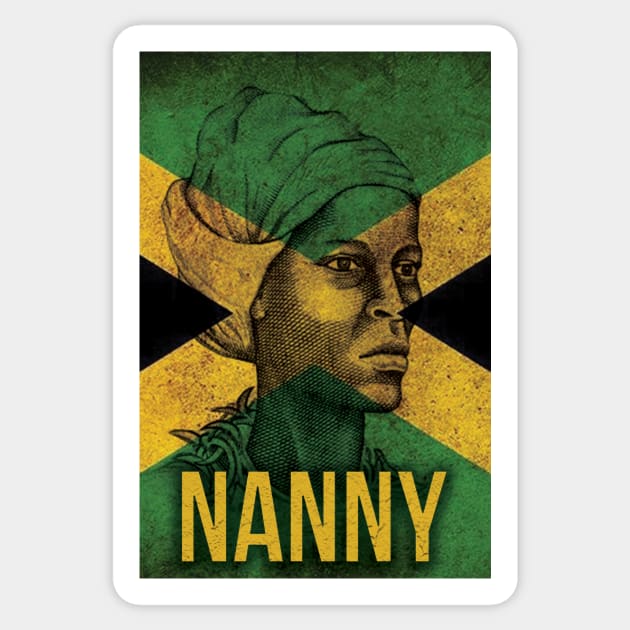 Famous Women of Black History | Queen Nanny of the Accompong Maroons in front of the Jamaican Flag Sticker by Panafrican Studies Group